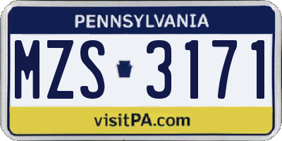 PA license plate MZS3171