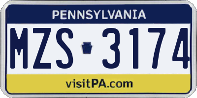 PA license plate MZS3174