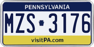 PA license plate MZS3176
