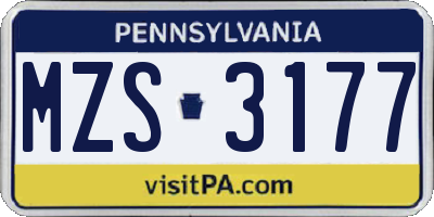 PA license plate MZS3177
