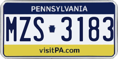 PA license plate MZS3183