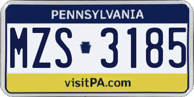 PA license plate MZS3185
