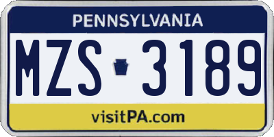 PA license plate MZS3189