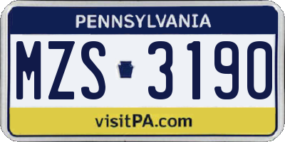 PA license plate MZS3190