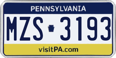 PA license plate MZS3193