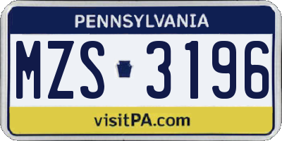 PA license plate MZS3196