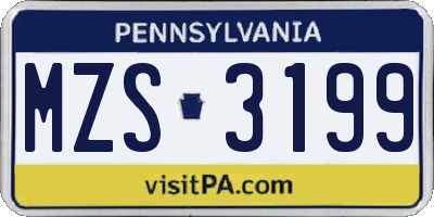 PA license plate MZS3199
