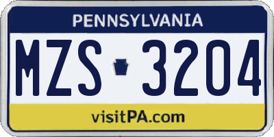 PA license plate MZS3204