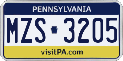 PA license plate MZS3205