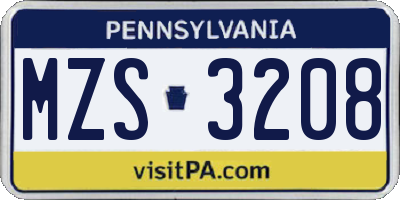 PA license plate MZS3208