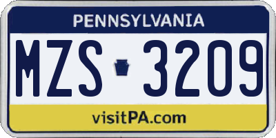 PA license plate MZS3209