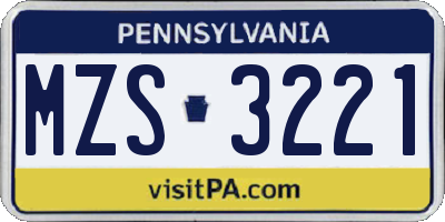 PA license plate MZS3221