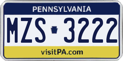 PA license plate MZS3222