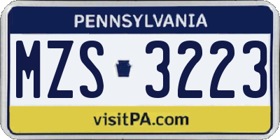 PA license plate MZS3223