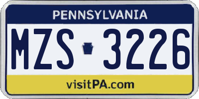 PA license plate MZS3226
