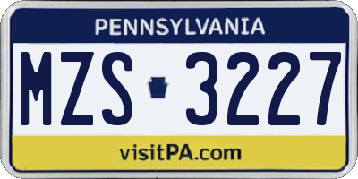 PA license plate MZS3227