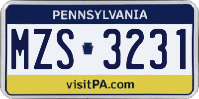 PA license plate MZS3231