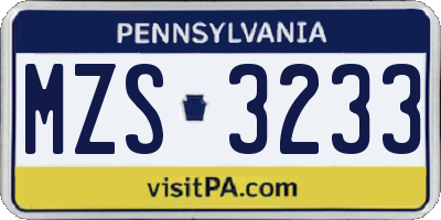 PA license plate MZS3233