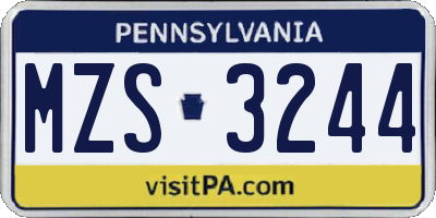 PA license plate MZS3244