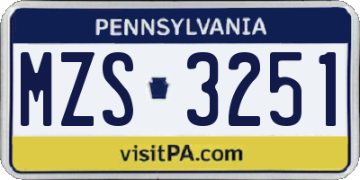 PA license plate MZS3251