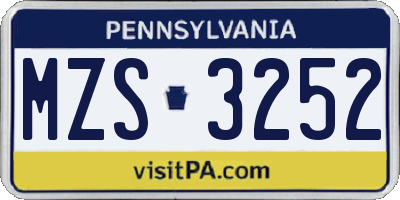 PA license plate MZS3252
