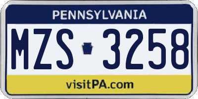 PA license plate MZS3258
