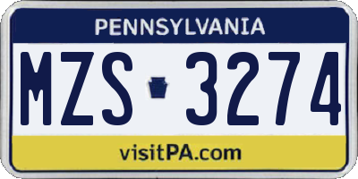 PA license plate MZS3274