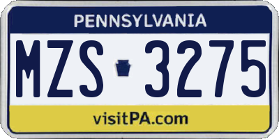 PA license plate MZS3275