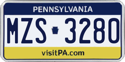 PA license plate MZS3280