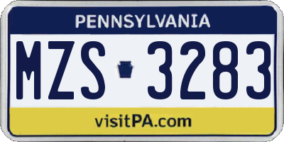 PA license plate MZS3283