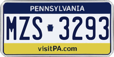 PA license plate MZS3293