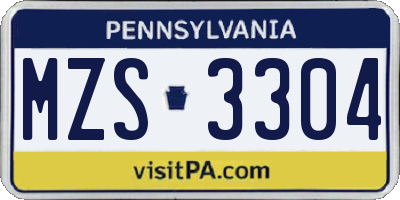 PA license plate MZS3304
