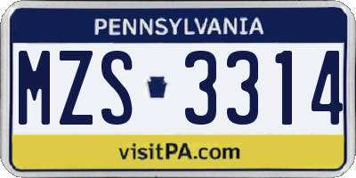 PA license plate MZS3314