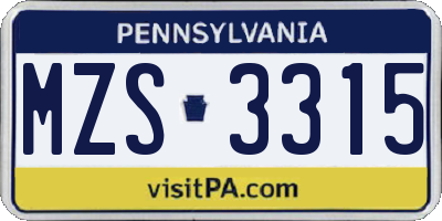 PA license plate MZS3315