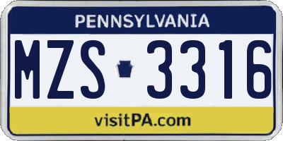 PA license plate MZS3316