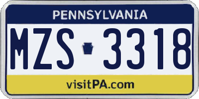 PA license plate MZS3318