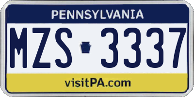 PA license plate MZS3337