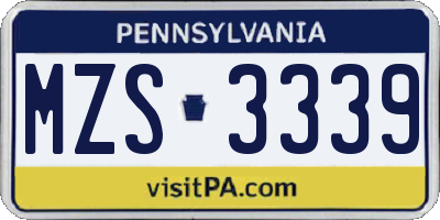 PA license plate MZS3339