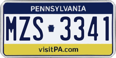 PA license plate MZS3341