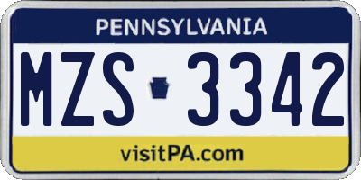 PA license plate MZS3342
