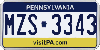PA license plate MZS3343