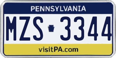 PA license plate MZS3344
