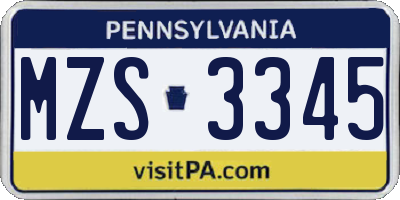 PA license plate MZS3345