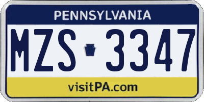 PA license plate MZS3347