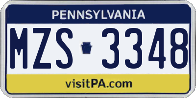 PA license plate MZS3348