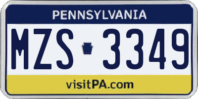 PA license plate MZS3349