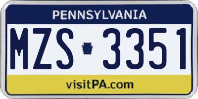 PA license plate MZS3351
