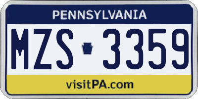 PA license plate MZS3359