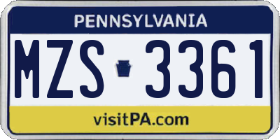 PA license plate MZS3361