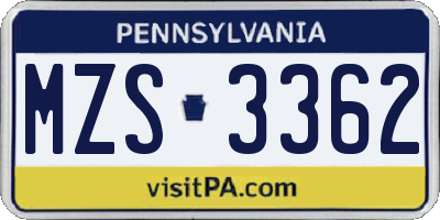 PA license plate MZS3362